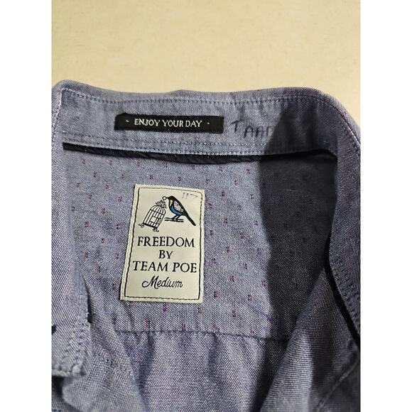 Freedom By Team Poe Mens Med. Button Down Shirt Blue With Red Flecks Branded - Picture 7 of 10